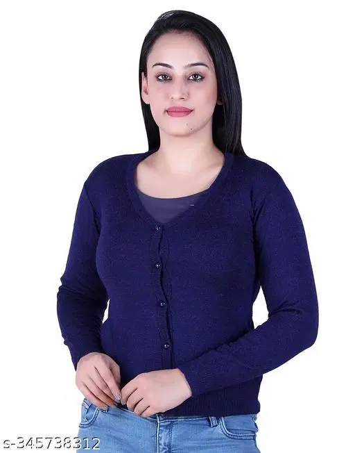 Acrylic Solid Sweater for Women (Navy Blue, M)