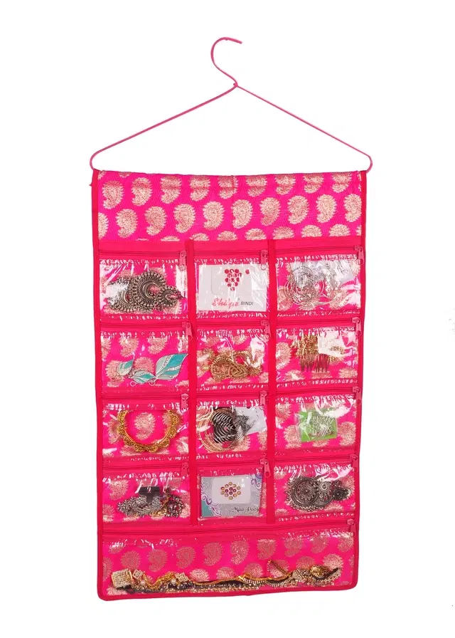 Canvas Wall Hanging Accessories Organizer, Pink