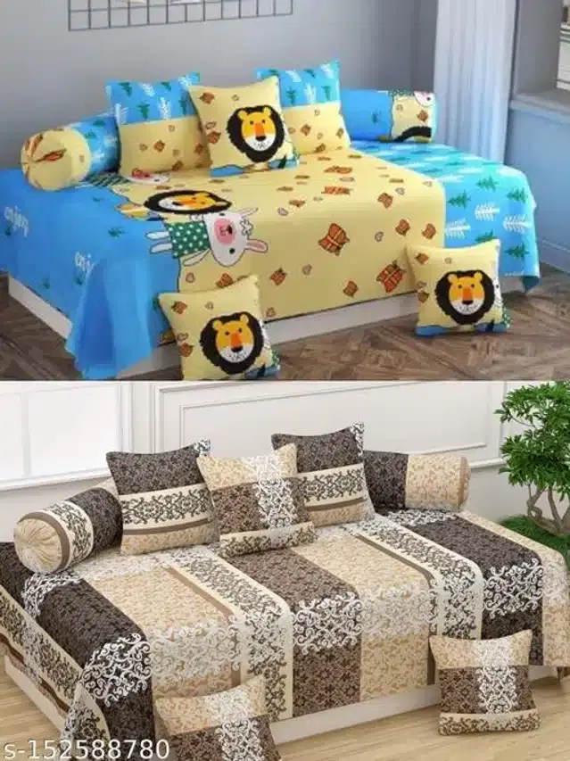 Polycotton Diwan Cover Set, Multicolor, Combo of 2