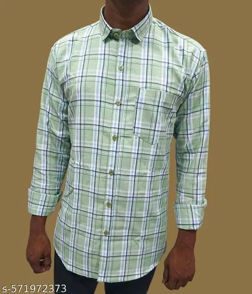 Cotton Blend Checked Shirt for Men, Green (XXL) Pack of 1
