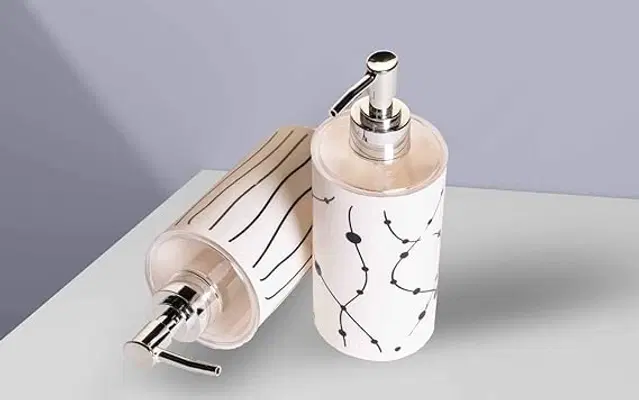 Plastic Long Lasting Liquid Soap Dispenser, White, 350 ml, Pack of 2