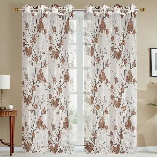 Printed Curtains for Door & Window, Pack of 2, Brown, 5 feet