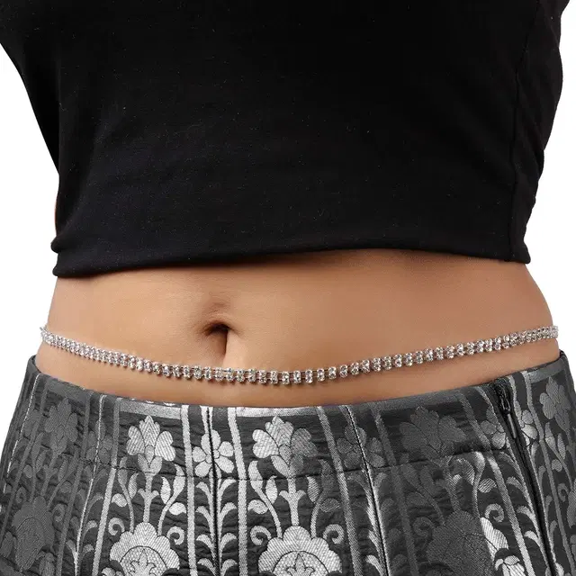 Silver Plated 2 Line Belly Chain for Women (Silver)