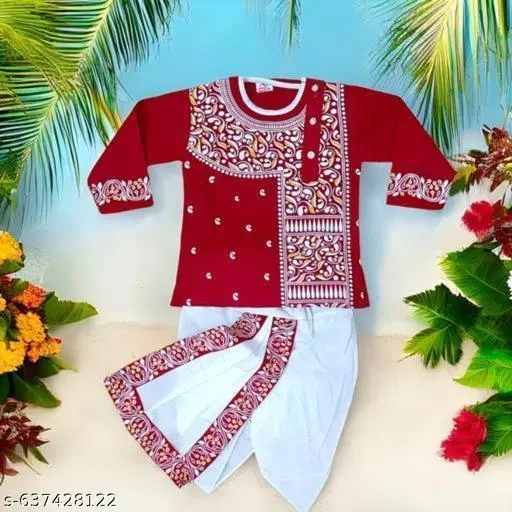 RK TRADERS Ethnic Motif Cotton Kurta Set for Boys (White, 12-18 Months)
