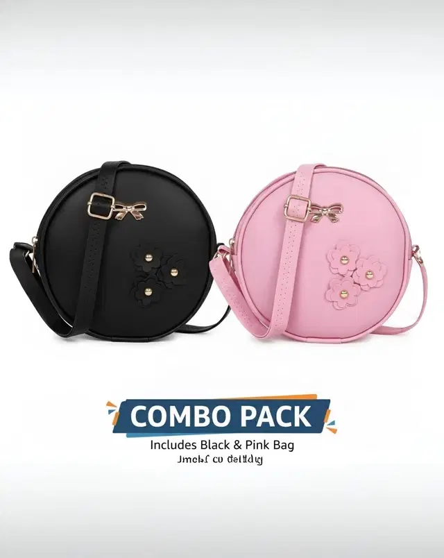 PU Leather Backpack for Women & Girls, Black & Pink (8.19)