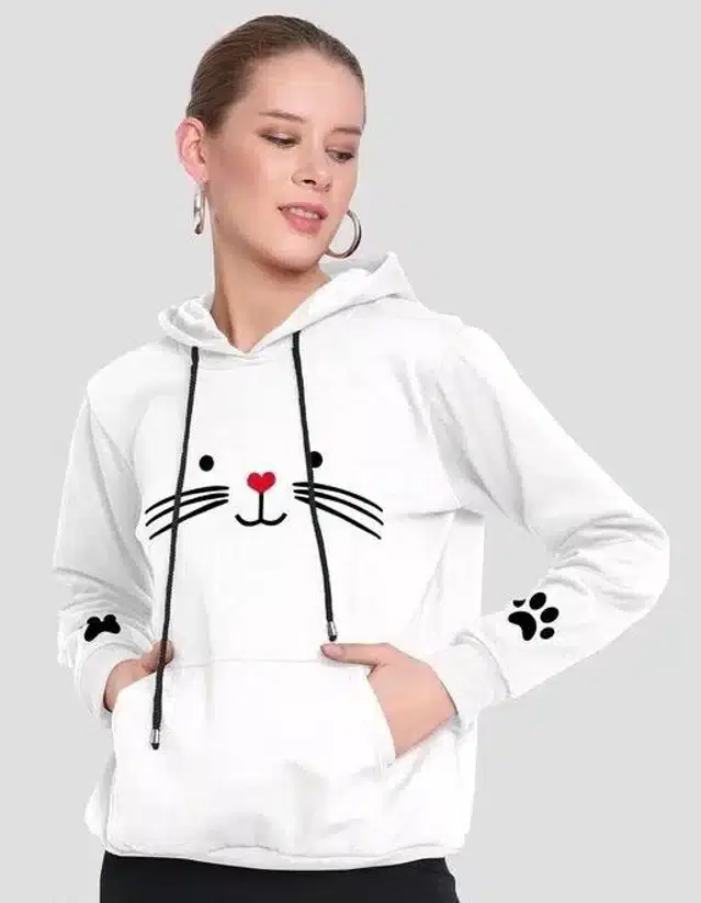 Printed Sweatshirt for Women (White, S)