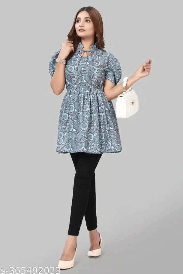 Half Sleeves Top for Women (Blue, S)