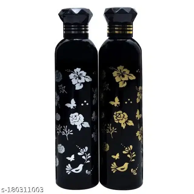 Water Bottle Set, Black, 1000 ml, Pack of 2
