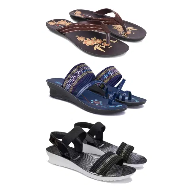 Flats with Heels & Sandals for Women, Set of 3 (Multicolor, 5)