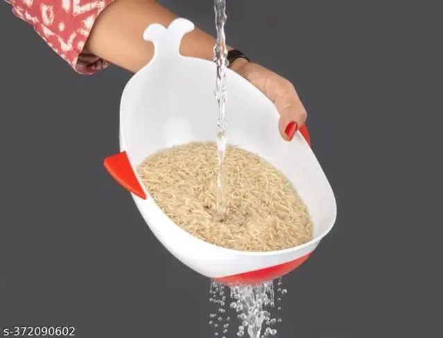 Plastic Food Strainer, White & Red