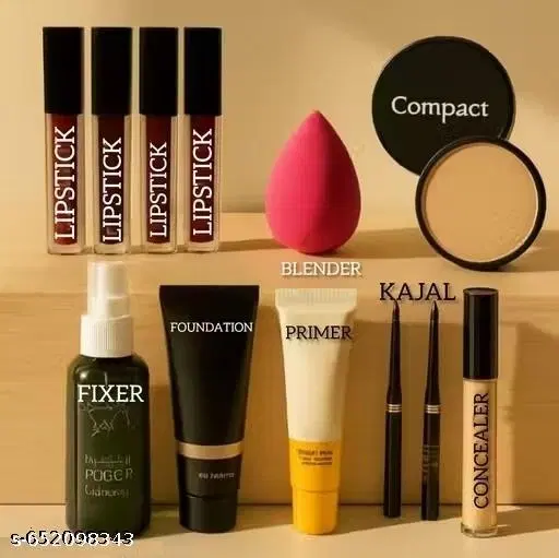 Face Makeup Kit Combo for Women | Primer, Foundation, Concealer, Fixer, Kajal, Lipstick & Compact | Long Lasting Waterproof Beauty Set