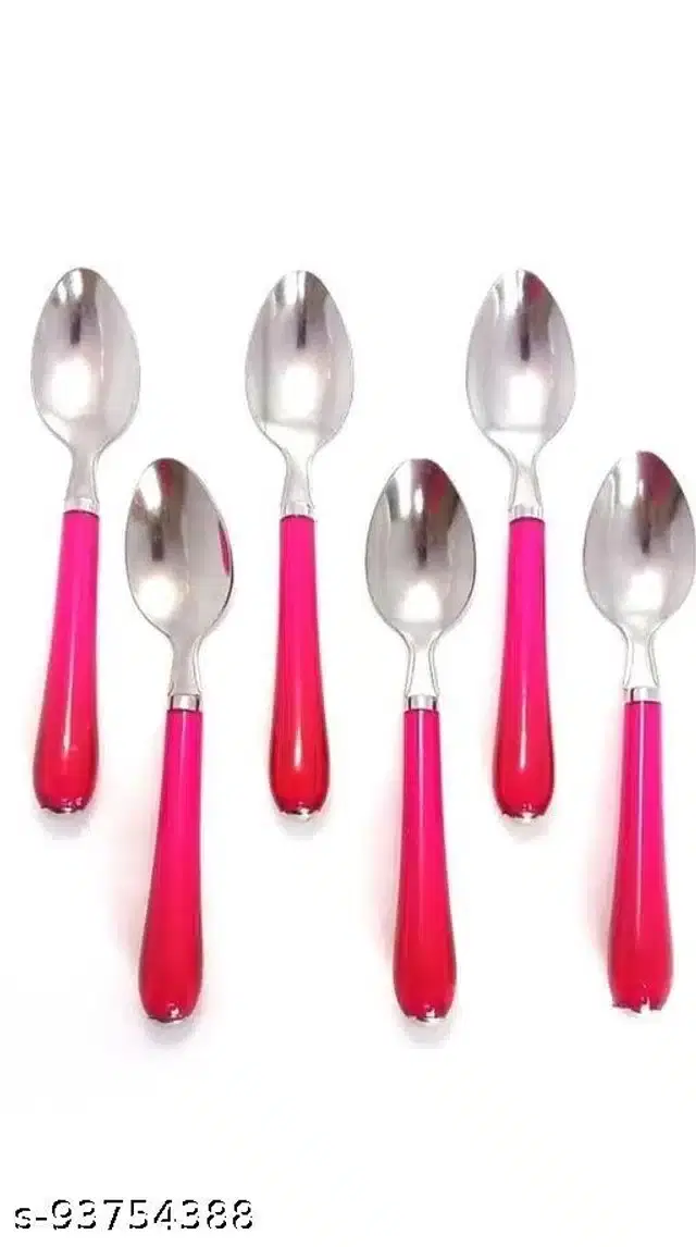 Stainless Steel Spoons, Silver & Pink, Pack of 6