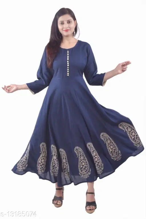 Rayon Kurti For Women, Navy Blue (S)