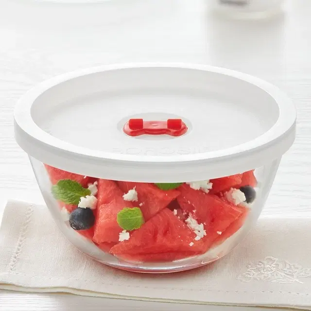 Borosil 1000 ml Round Serving & Mixing Bowl With Lid | Made In India Borosilicate Glass Bowl For Kitchen & Dinning | Bowl For Mixing Dough, Salad, Batter | Microwave & Dishwasher Safe