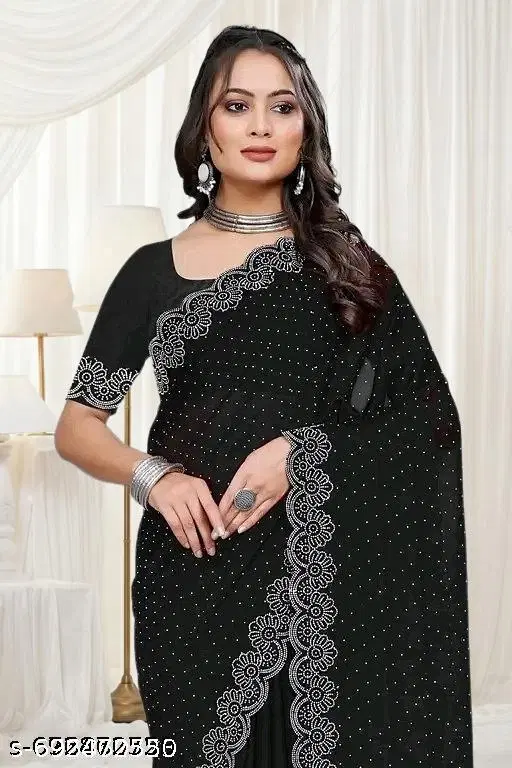Georgette Embellished Saree For Women, Black