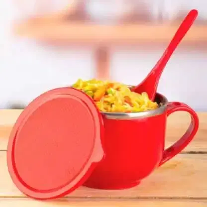 Shopeleven Multi-Purpose Steel Insulated Noodle Bowl with Lid Handle & Spoon, Pack of 1, Multicolor