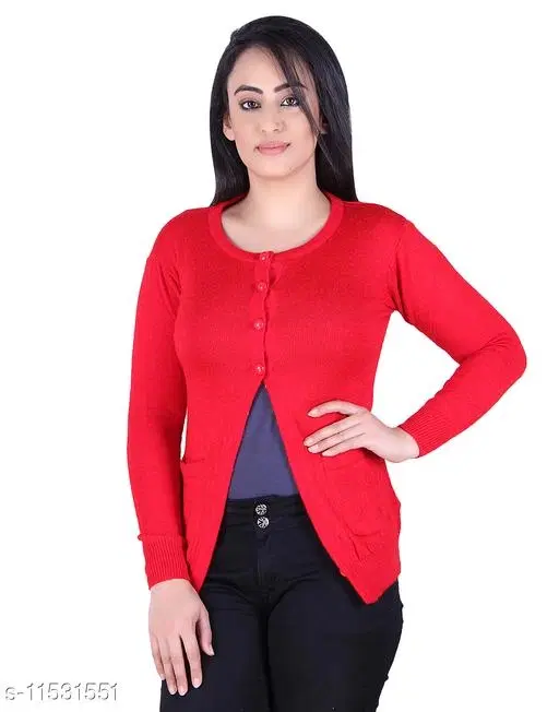 Acrylic Solid Sweater for Women (Red, M)