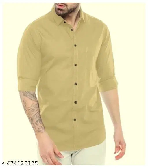 Cotton Blend Solid Shirt for Men, Khaki (L) Pack of 1