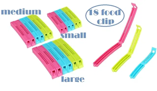 Plastic Food Bags Airtight Vaccum Sealer Clips, Multicolor, Set of 18