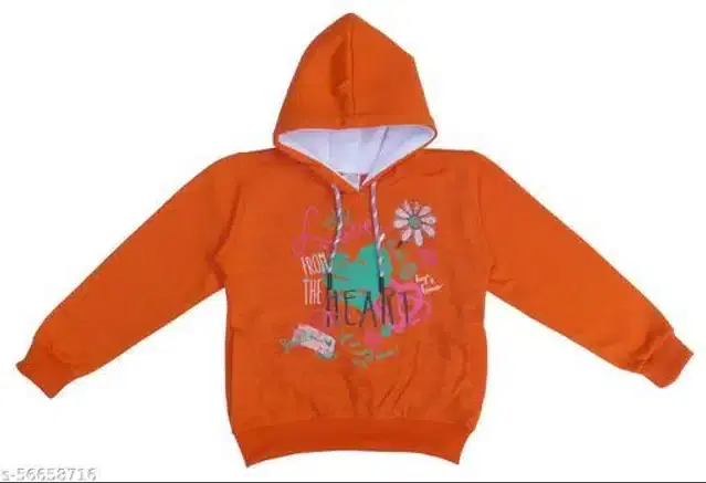 Fleece Printed Full Sleeves Hooded Sweatshirt for Girls (Orange, 3-4 Years)