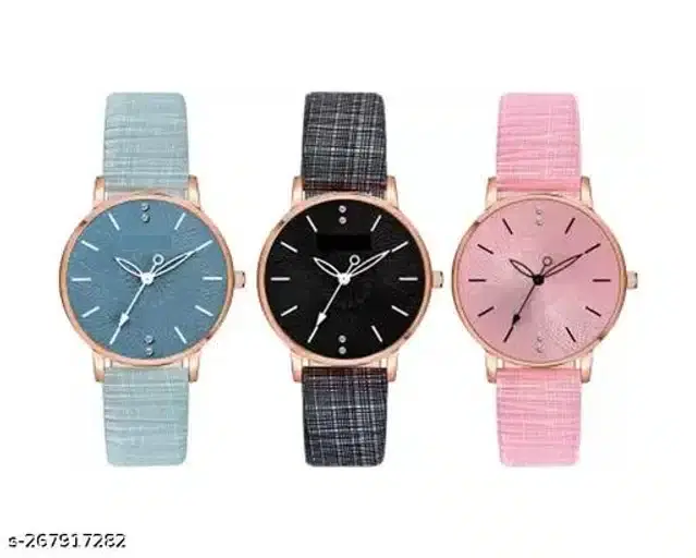 Analog Watch for Women, Pack of 3 (Multicolor)