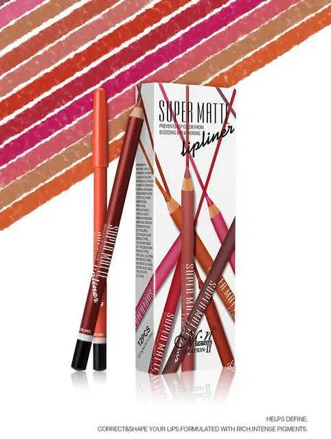 Lenon Makeup Accessory Me Now Super Matte Lip Liner Pencil, Multicolor, Set of 12, D292