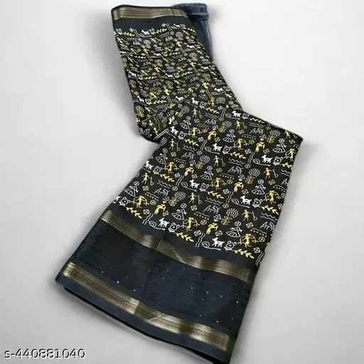 Silk Printed Saree for Women, Black (6.3 M)