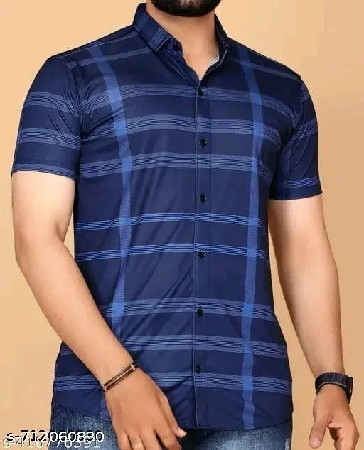 Solid Shirt for Men (Blue, S)