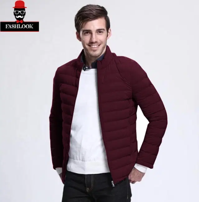 Polyester Solid Jacket for Men (Maroon, M)