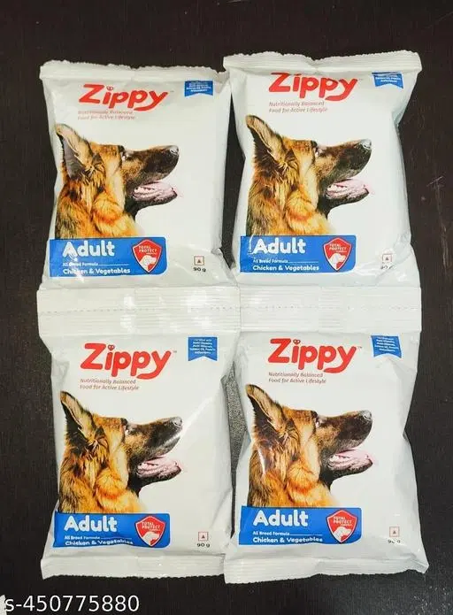 Pack of 4- Zippy Adult Dry Dog Food - 90gm Real Chicken & Vegetables | Nutritionally Balanced Dog Food for All Breeds,