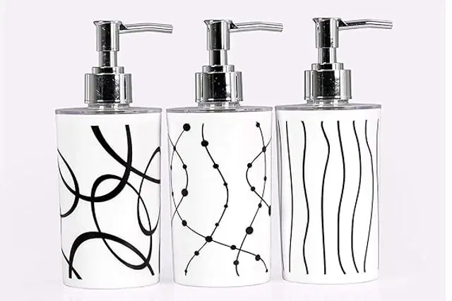 Plastic Long Lasting Liquid Soap Dispenser, White, 350 ml, Pack of 3