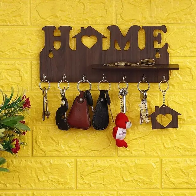 Designer Home Keys Wooden Key Holder with 7 Hooks, Key Stand Key Hanger