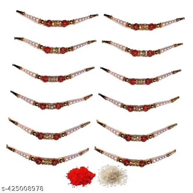 Handmade Designer Rakhi with Roli Chawal, Multicolor, Pack of 12