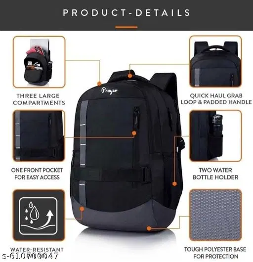 PRAYER BAGs  Large 48 L Laptop Backpack Bingo -3  Compartment Premium Quality with internal organiser  ( black