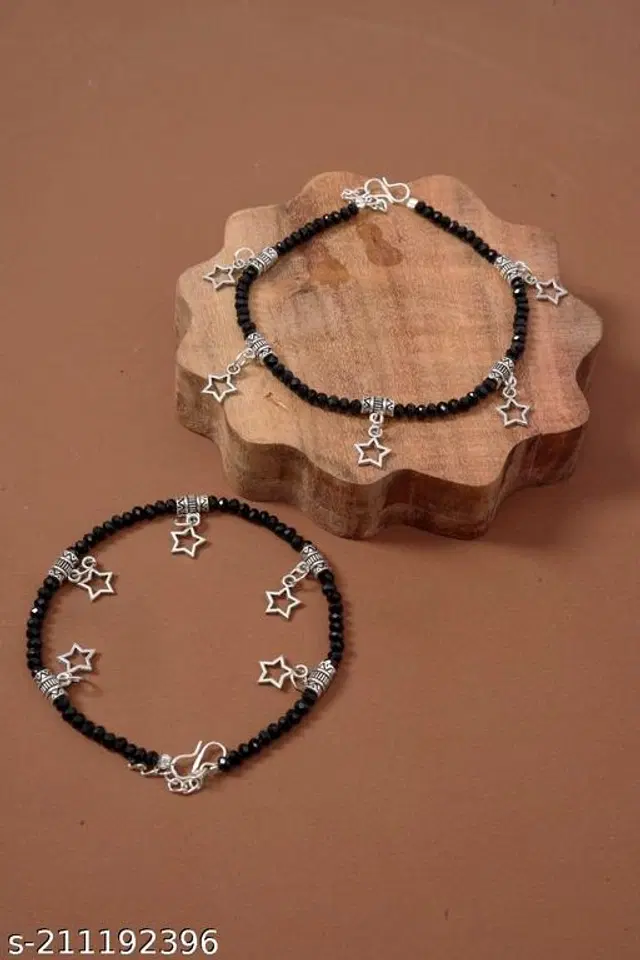 Oxidised Alloy Anklets for Women, Pack of 2 (Multicolor)