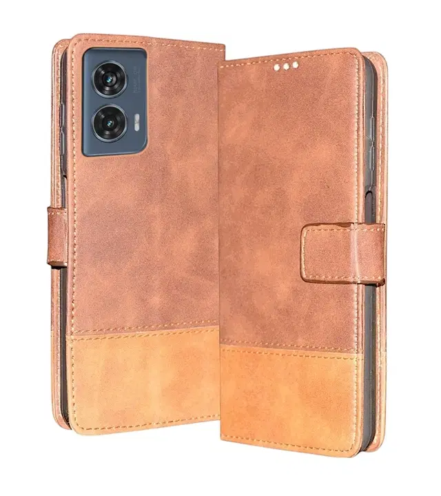Artificial Leather Mobile Flip Cover for Motorola Moto G96 5G (Brown)