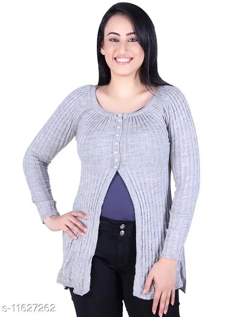 Acrylic Solid Sweater for Women (Grey, M)
