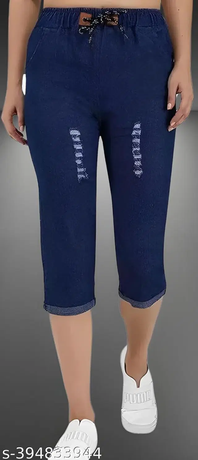 Denim Capri for Women (Blue, 26)