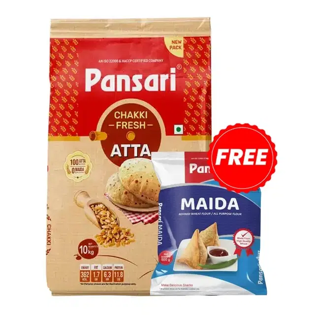 Pansari Chakki Fresh Atta 10 kg + Free Pansari Maida 500 g