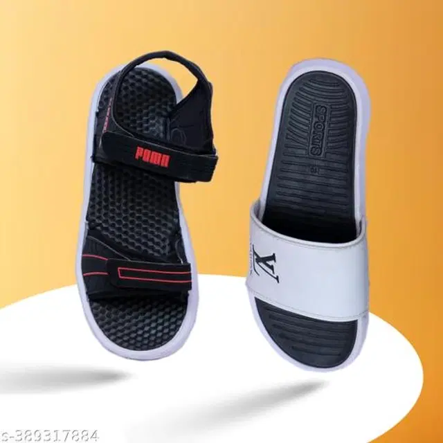 Floaters with Sliders for Men, Pack of 2 (Black & Grey, 6)