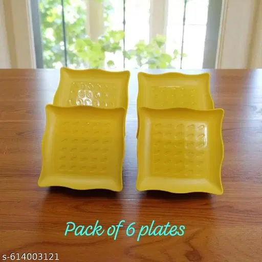 Plastic Plates for Kitchen, Yellow, Pack of 6