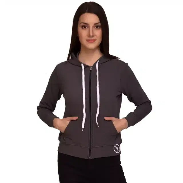 Polycotton Solid Hoodies for Women (Dark Grey, M)