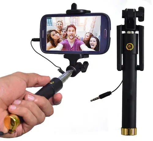 Plastic Selfie Stick Compact Pocket Size Mini Foldable Monopod Extendable 360, Black, Gi-02