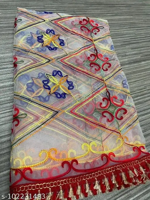Embroidered Rajasthani Net (Cream, Free Size)
