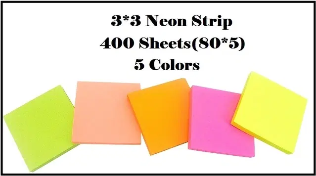 Paper Neon 80 Pcs Sticky Notes, Multicolor, 3x3 inches, Pack of 5