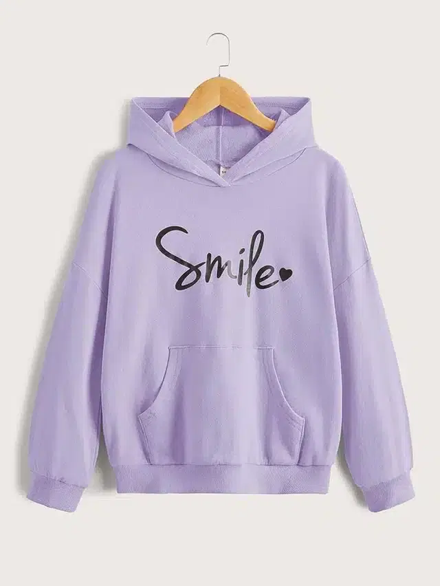 Fleece Self-Design Hoodies for Women (Lavender, M)