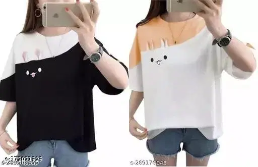 Nylon T-shirt for Women, Multicolour, Pack of 2 (S)