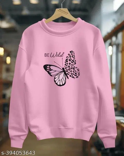 Cotton Printed Sweatshirt for Women (Pink, M)