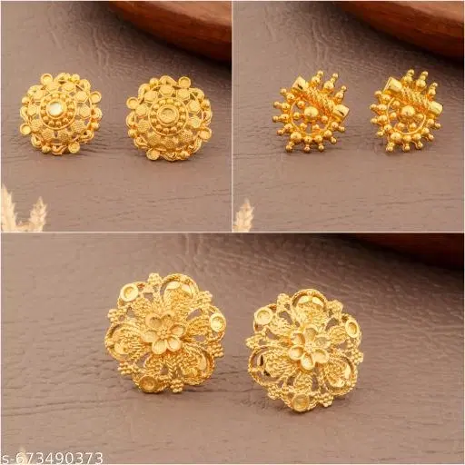 Gold-Plated Earrings/Studs/Bali Combo For Women'S/Girls