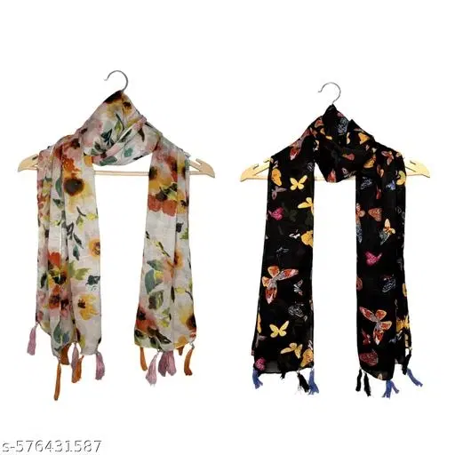 Chiffon Scarves for Women, Multicolor, Pack of 2